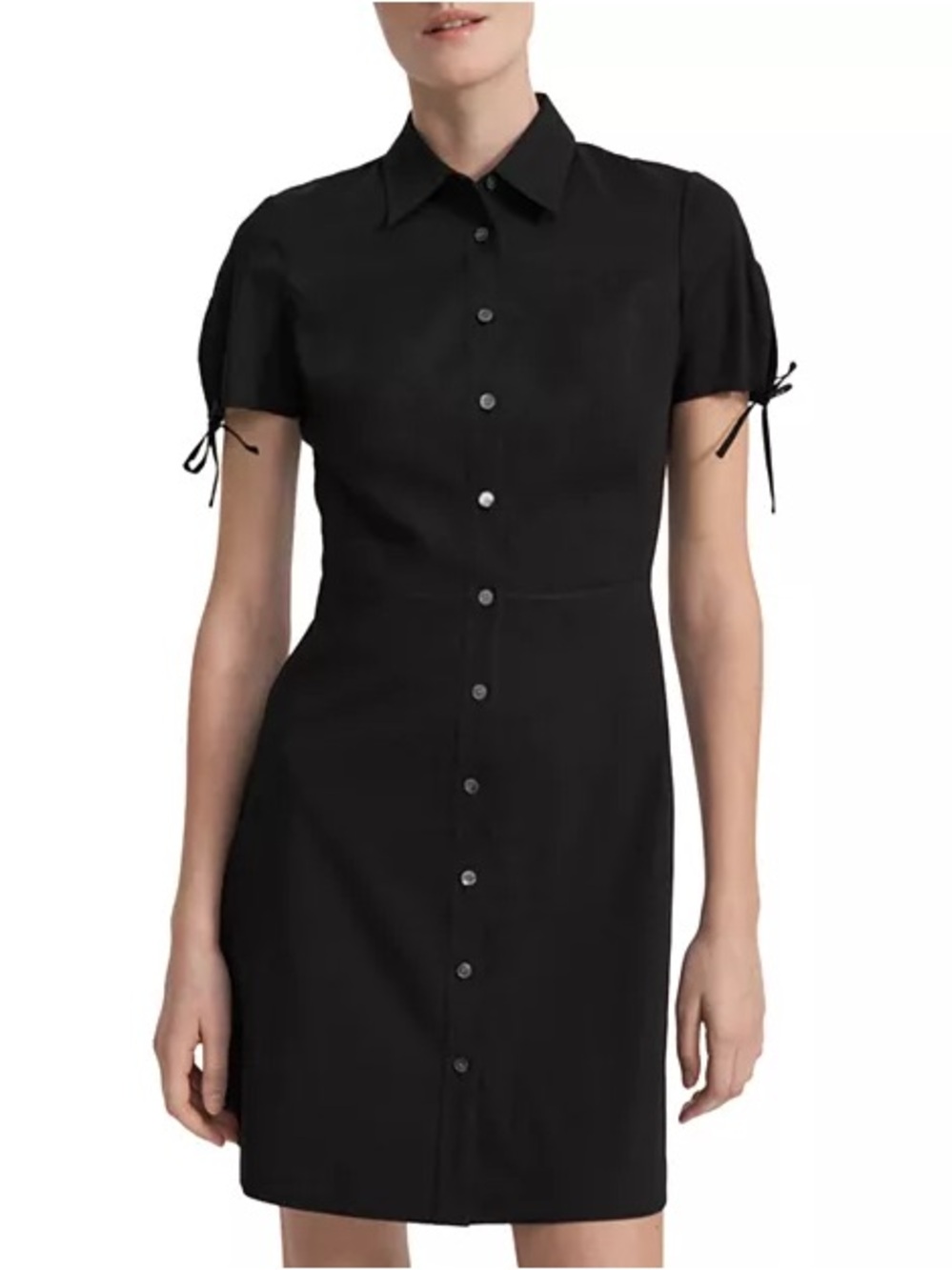 Theory Womens Black Linen Blend Shirt Dress Size 2 Short Sleeve Button Work Cute